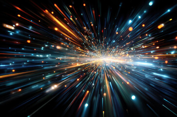 Obraz premium Colorful light streaks create dynamic sense of motion and energy, resembling cosmic explosion or digital data flow