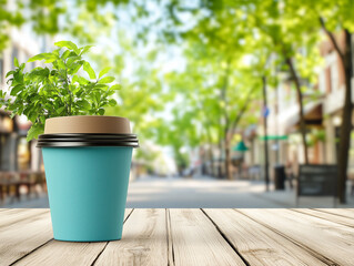 Small plant growing in a recycled paper cup symbolizing environmental awareness