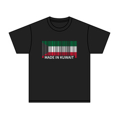 Black t-shirt Made In Kuwait with flag barcode