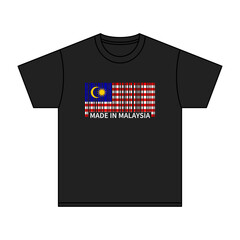 Black t-shirt Made In Malaysia with flag barcode