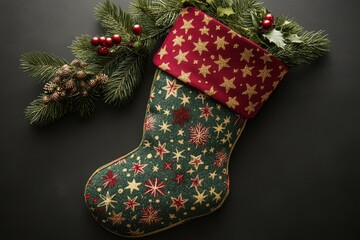 Holiday Cheer Christmas Stocking with Festive Decorations and Gift Giving on transparent background