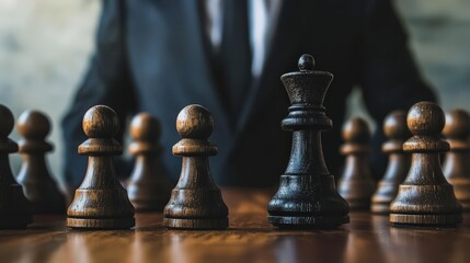 Strategic leadership moves chessboard setting visual content business environment close-up perspective power dynamics