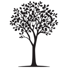 Obraz premium Decor Tree black silhouette clip art. Abstract tree icon isolated on white background. Tree silhouette symbol. Deciduous Tree drawing. Simple ornamental Tree graphic design element