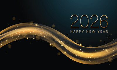 2026 New Year Abstract shiny color gold wave design element