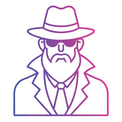 Gradient Bearded Spy Character with Sunglasses