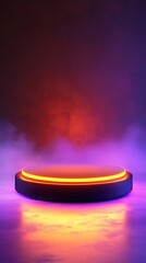 Futuristic illuminated 3d podium stage with vibrant orange and purple gradient lighting for showcasing digital product presentations