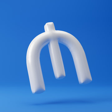 Inflated manat icon isolated over blue background. 3D rendering.