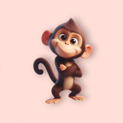 Fototapeta premium Cheerful Cartoon Monkey Posing Against a Pastel Background