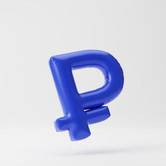 Inflated ruble icon isolated over white background. 3D rendering.