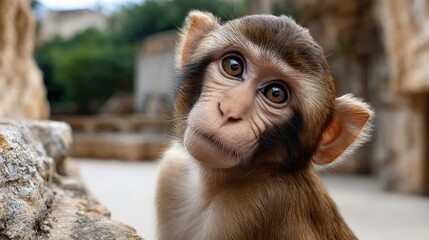Curious young monkey portrait