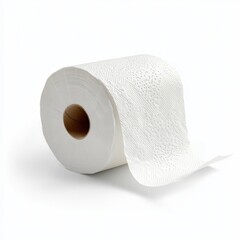 Single Roll of White Toilet Paper on White Background for Clean Use