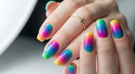 Vibrant Rainbow Gradient Nail Art Design A Stunning Showcase of Colorful Manicure Trends