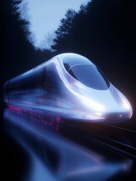 Futuristic High Speed Train at Night Sleek Design Glowing Lights Modern Transportation