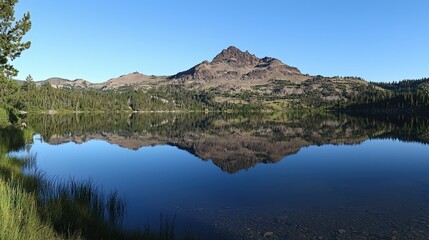 Serene mountain reflection over calm lake high sierra nevada nature photography clear blue sky tranquil landscape