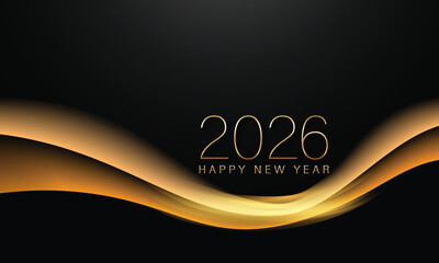 2026 New year with Abstract shiny color gold wave design element and glitter effect on dark background. For Calendar, poster design