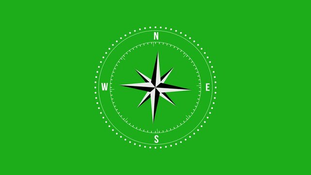 Animation of a navigation compass on a chromakey background. 4K