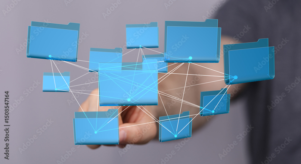 Aufkleber Visual representation of interconnected digital files and folders.  Ideal for data management, cloud storage, and network concepts.