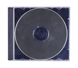 CD disk video case on black background. Isolated music transparent mockup. Clean cover box template.