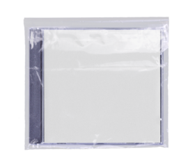 CD disk video case on black background. Isolated music transparent mockup. Clean cover box template.