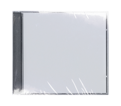 CD disk video case on black background. Isolated music transparent mockup. Clean cover box template.