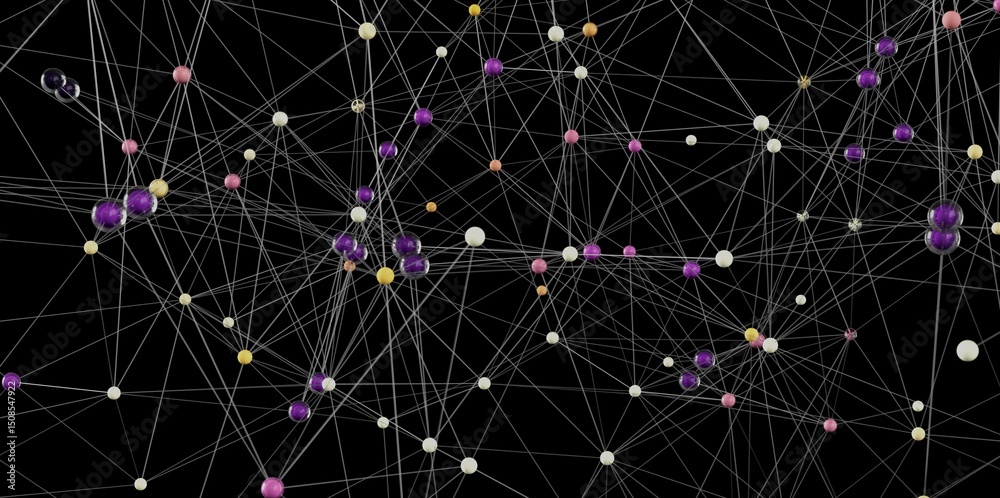 Poster Colorful 3D rendering of a complex network. Ideal for technology, connection, and data visualization.
