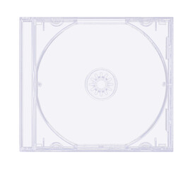 CD disk video case on black background. Isolated music transparent mockup. Clean cover box template.