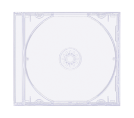 CD disk video case on black background. Isolated music transparent mockup. Clean cover box template.