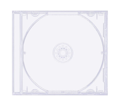 CD disk video case on black background. Isolated music transparent mockup. Clean cover box template.