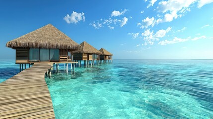 Overwater villas at a maldives beach resort tropical paradise travel photography serene environment eye-level view
