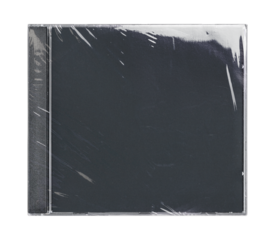 CD disk video case on black background. Isolated music transparent mockup. Clean cover box template.