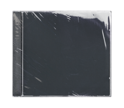 CD disk video case on black background. Isolated music transparent mockup. Clean cover box template.