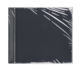 CD disk video case on black background. Isolated music transparent mockup. Clean cover box template.