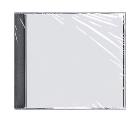 CD disk video case on black background. Isolated music transparent mockup. Clean cover box template.