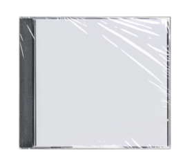 CD disk video case on black background. Isolated music transparent mockup. Clean cover box template.