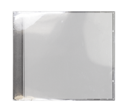 CD disk video case on black background. Isolated music transparent mockup. Clean cover box template.