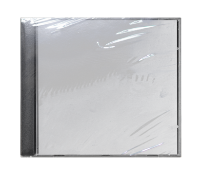 CD disk video case on black background. Isolated music transparent mockup. Clean cover box template.