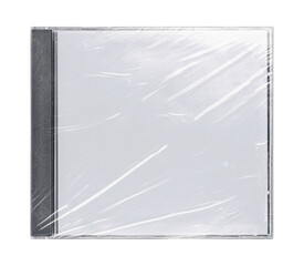 CD disk video case on black background. Isolated music transparent mockup. Clean cover box template.