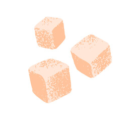 Feta cheese, cube blocks. Soft dairy product, curd cut into diced pieces. Fresh protein food, greek ingredient, healthy vegetarian snack. Flat vector illustration isolated on white background.