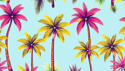 Obraz premium Vibrant hand-drawn palm tree tropical pattern, Hawaiian summer vibe, tropical, interior decor