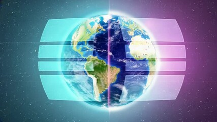 A glowing wireframe 3D world map, neural signals. Streams light data travel country brain synapses. Real-time holographic charts graphs globe, high-tech glowing cyan magenta digital interface - Powered by Adobe