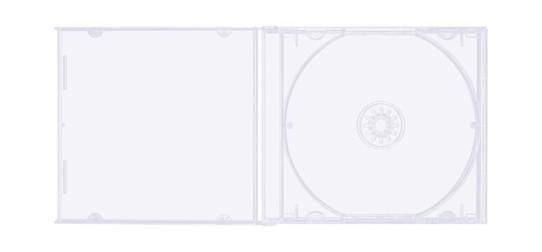 CD disk video case on black background. Isolated music transparent mockup. Clean cover box template.