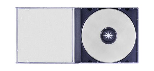 CD disk video case on black background. Isolated music transparent mockup. Clean cover box template.