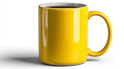 Yellow Coffee Mug with Hot Drink, and Studio Shot.