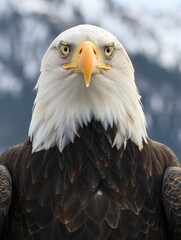 Fototapeta premium A stunning, detailed portrait of a majestic bald eagle, with a piercing, direct gaze.