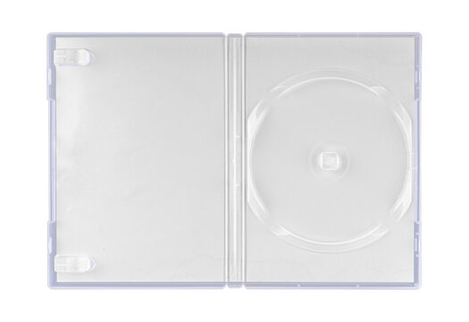 DVD disk video case on black background. Isolated game transparent mockup. Clean cover box template.
