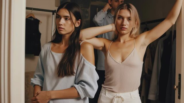 Two Young Women Embracing Natural Beauty and Body Positivity While Getting Ready in a Cozy Room