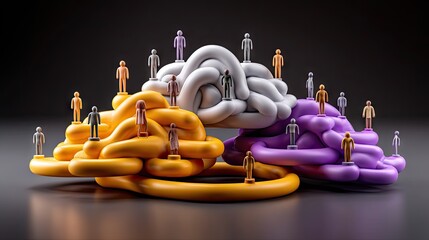 Diverse people on abstract brain shapes