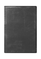 DVD disk video case on black background. Isolated game transparent mockup. Clean cover box template.