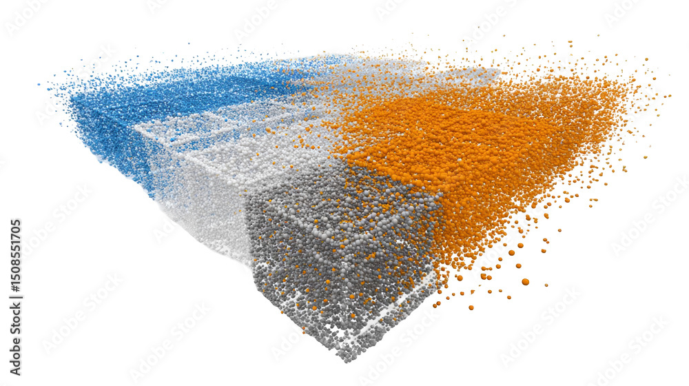 Wall mural colorful data cubes dissolving and decaying into small particles, representing data loss or corrupti