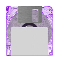 Floppy disk or diskette case on black background. Isolated transparent mockup. Clean cover box...